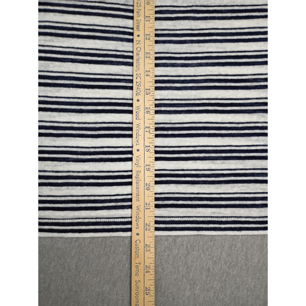 Tahari Women XL Blue White Striped 100% Linen Hoodie V-Neck Tassel Drawstring - Picture 7 of 7